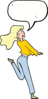 dessin animé fille heureuse donnant un coup de pied à la jambe avec bulle de dialogue png