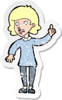 Retro-Distressed-Aufkleber einer Cartoon-Frau mit Idee png