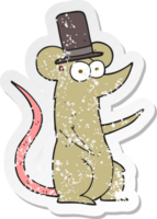 retro distressed sticker of a cartoon mouse wearing top hat png
