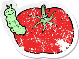 retro distressed sticker of a cartoon tomato with bug png