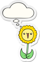 cartoon flower with thought bubble as a printed sticker png