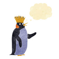 cartoon emperor penguin waving with thought bubble png