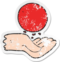 retro distressed sticker of a cartoon hand throwing ball png