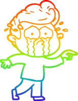 rainbow gradient line drawing of a cartoon crying man png