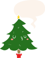 carino cartone animato Natale albero con discorso bolla nel retrò stile png