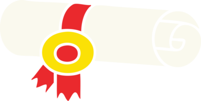 vlak kleur retro tekenfilm van een gerold certificaat png