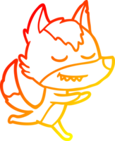 warm gradient line drawing of a friendly cartoon wolf running png