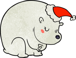 cute hand drawn textured cartoon of a polar bear wearing santa hat png