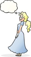 Cartoon hübsche Frau im Kleid mit Gedankenblase png