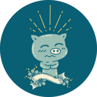 icon of a tattoo style nervous pig character png