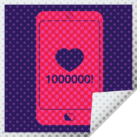 mobile phone showing 1000000 likes square peeling sticker png