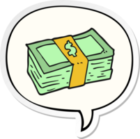 cartoon stack of cash with speech bubble sticker png