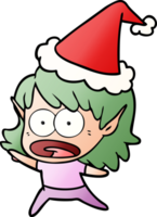 hand drawn gradient cartoon of a shocked elf girl wearing santa hat png