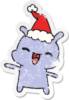 hand drawn christmas distressed sticker cartoon of kawaii alien png