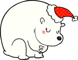 cute hand drawn comic book style illustration of a polar bear wearing santa hat png