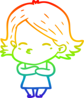 rainbow gradient line drawing of a cartoon woman png