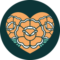 iconic tattoo style image of a heart and flowers png