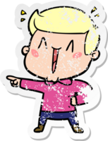 distressed sticker of a cartoon excited man png