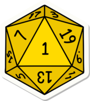 adesivo de uma jogada de dados natural de 1 d20 png