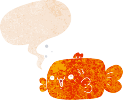 dessin animé poisson avec discours bulle dans grunge affligé rétro texturé style png