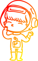 warm gradient line drawing of a cartoon curious astronaut wondering png
