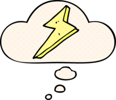 cartoon lightning with thought bubble in comic book style png