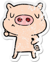 distressed sticker of a cartoon content pig png