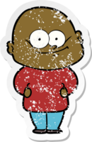 distressed sticker of a cartoon bald man staring png