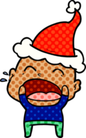 hand drawn comic book style illustration of a shouting bald man wearing santa hat png