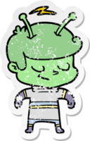 distressed sticker of a friendly cartoon spaceman png