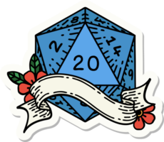 sticker of a natural twenty D20 dice roll png