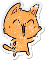 distressed sticker of a happy cartoon cat png