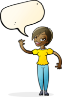 cartoon woman waving with speech bubble png