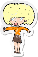 retro distressed sticker of a cartoon woman giving thumbs up symbol png