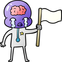 cartoon crying big brain alien waving a flag png