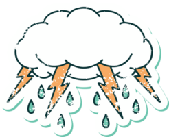 image emblématique de style tatouage d'autocollant en détresse d'un nuage d'orage png