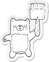 distressed sticker of a cartoon bear with paint brush png