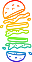 rainbow gradient line drawing of a cartoon burger png