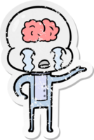 distressed sticker of a cartoon big brain alien crying png