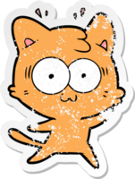 distressed sticker of a cartoon surprised cat png