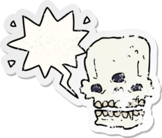 cartoon spooky skull with speech bubble distressed distressed old sticker png