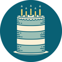 iconic tattoo style image of a birthday cake png