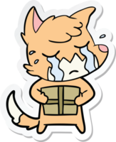 sticker of a crying fox cartoon with parcel png