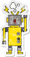 pegatina angustiada de un lindo robot de dibujos animados png