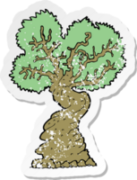 adesivo retrô angustiado de uma grande árvore velha de desenho animado png