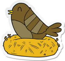 sticker of a cartoon bird in nest png