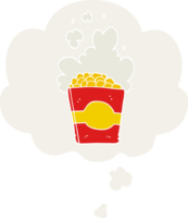 cartoon popcorn with thought bubble in retro style png