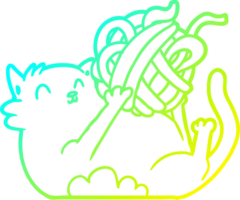 cold gradient line drawing of a cartoon cat playing with ball of string png