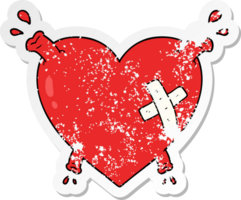 distressed sticker of a cartoon heart squirting blood png