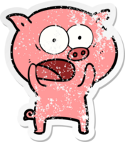 distressed sticker of a cartoon pig shouting png